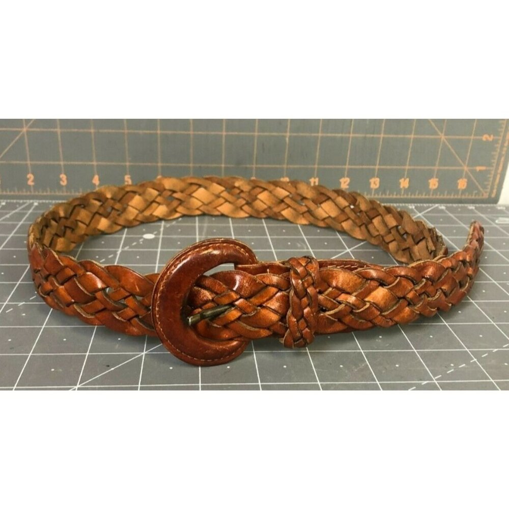 Braided Brown Leather Belt w/Buckle Size M (36) Classic Design ~~minty~~ Women's